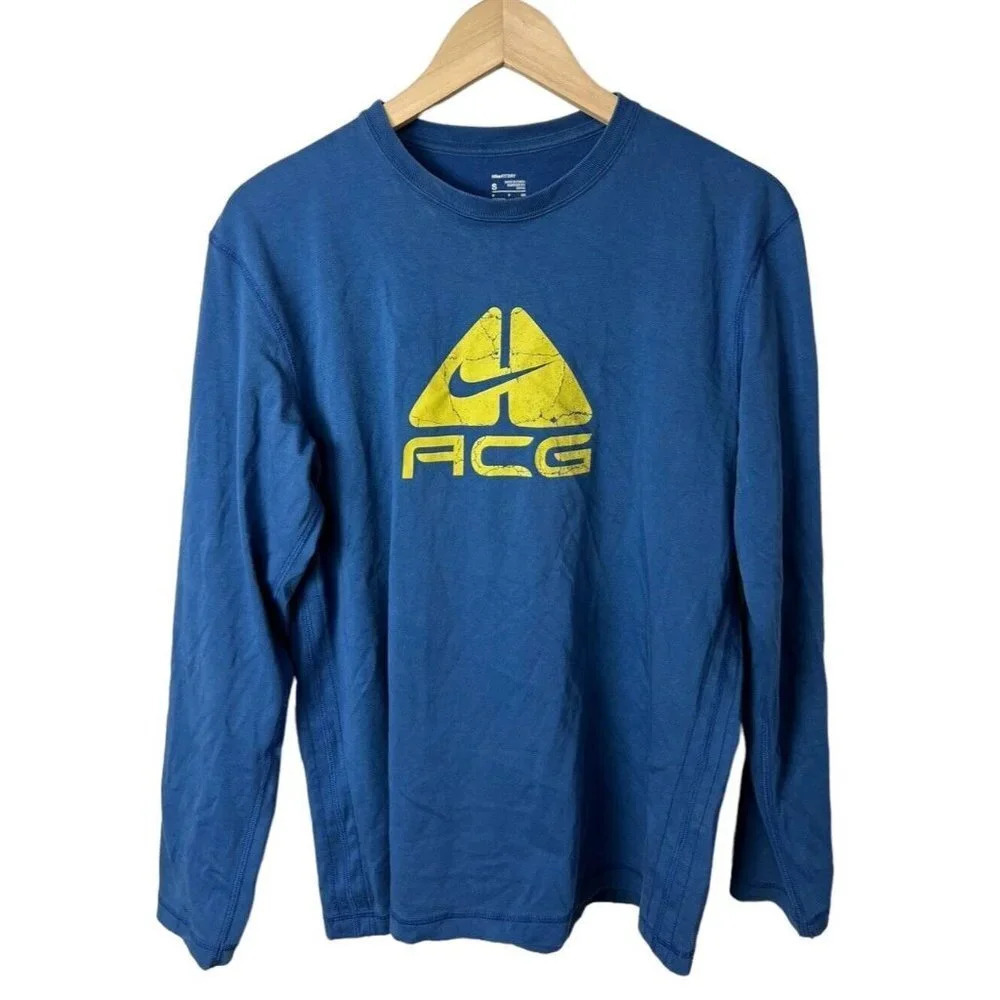 Nike Fit-Dry ACG Long Sleeve T-Shirt Blue Size Small Cotton Blend Crewneck Men’s